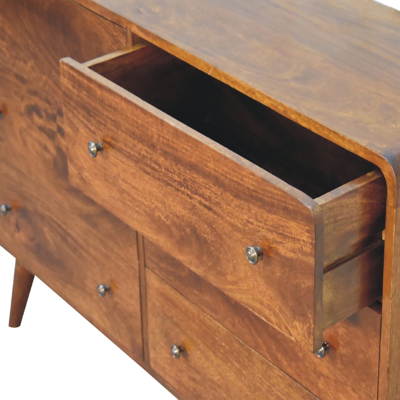 Cote Furniture | Large Curved Chest of Drawers 6 Drawer - Chestnut Chest of Drawers IN3404