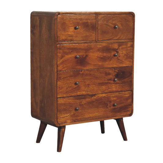 Cote Furniture | Curved Chest of Drawers 5 Drawer- Chestnut Chest of Drawers IN3406