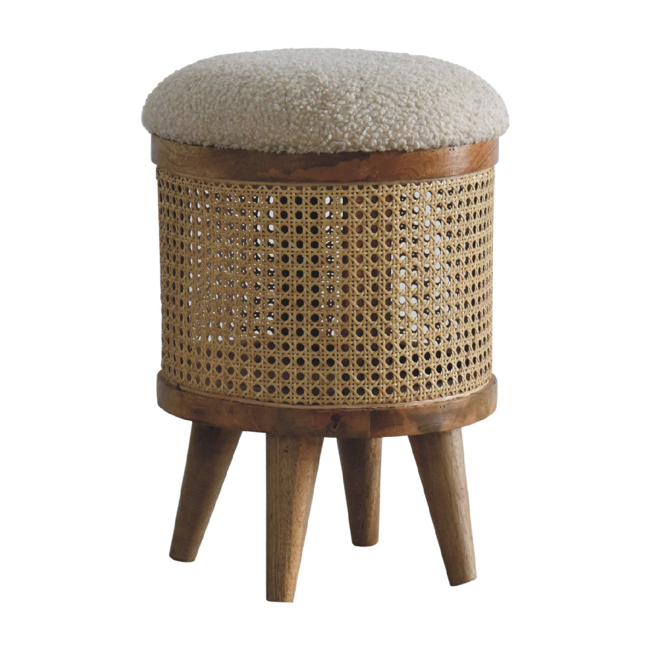 Cote Furniture | Boucle Larissa Rattan Footstool - Cream  Rattan,  IN3460