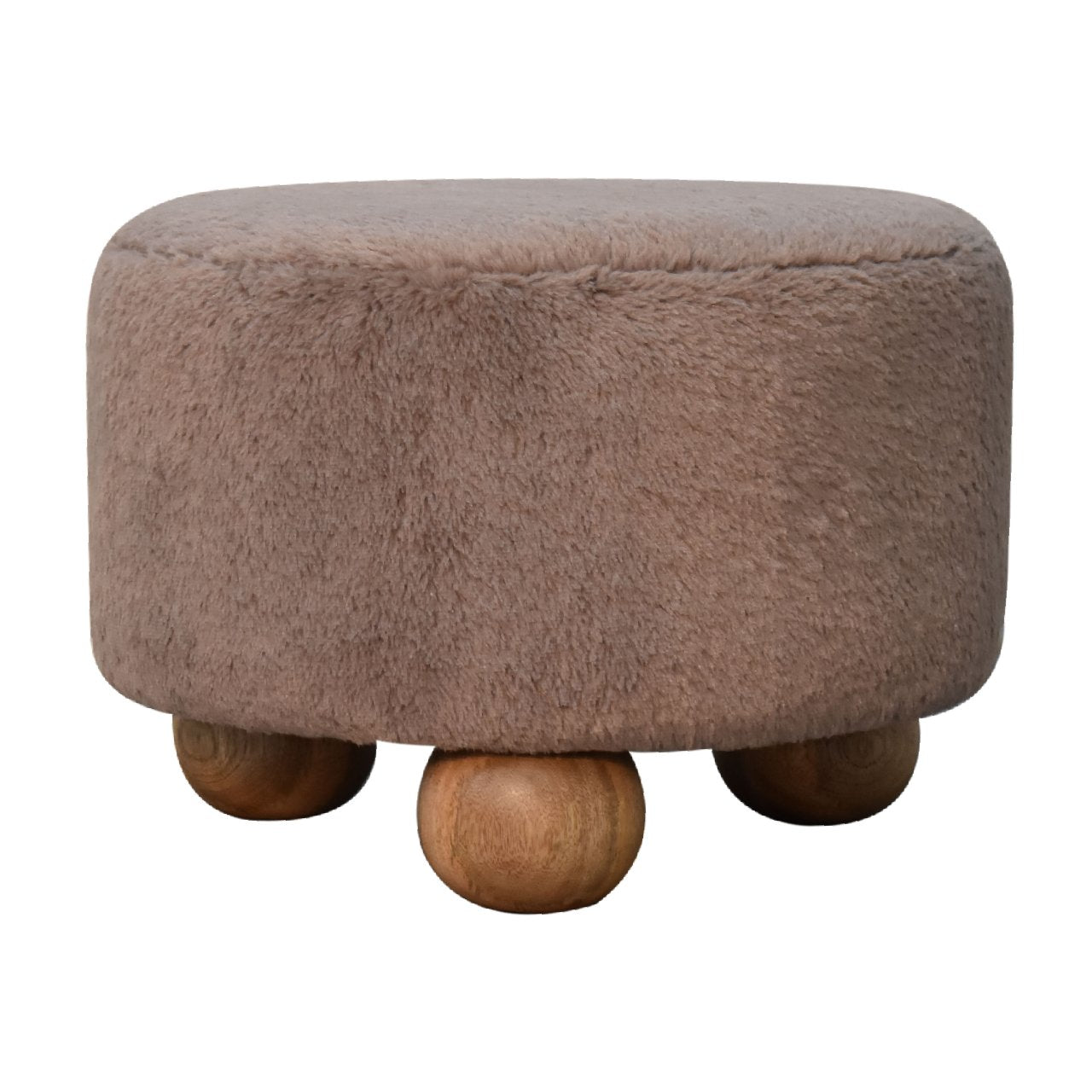 Cote Furniture | Faux Fur Round Ball Footstool - Mocha  Mocha, Footstools IN3477