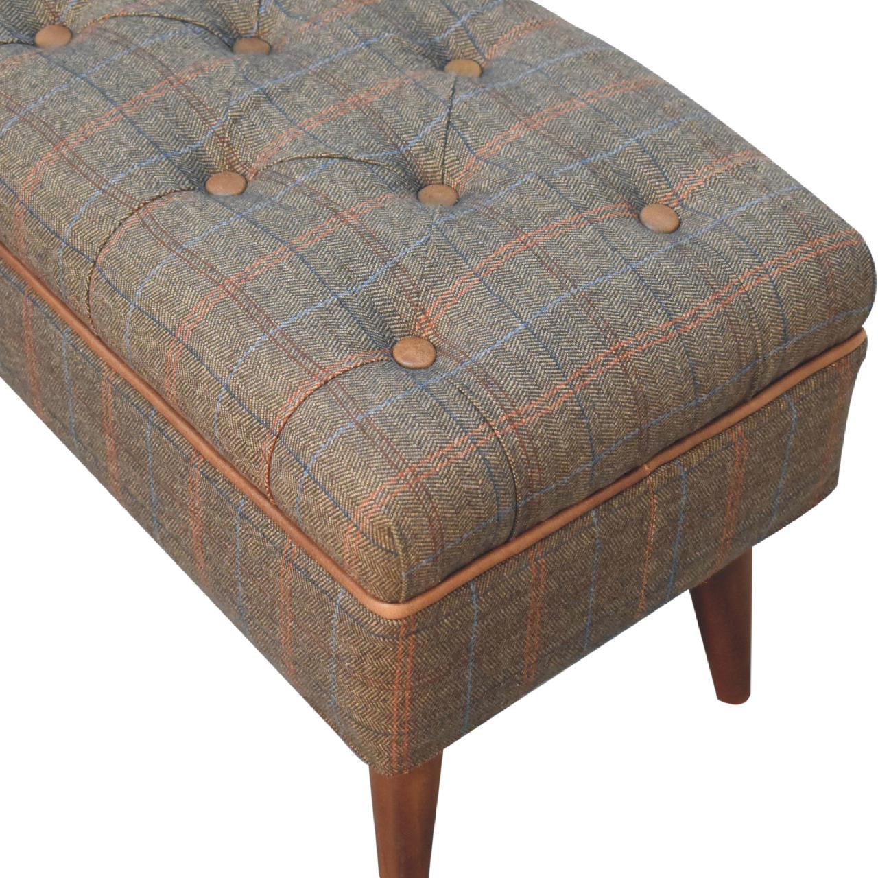 Cote Furniture | Tweed Bench With Leather Piping Hallway Seating & Storage, Accent Chairs & Armchairs IN3558