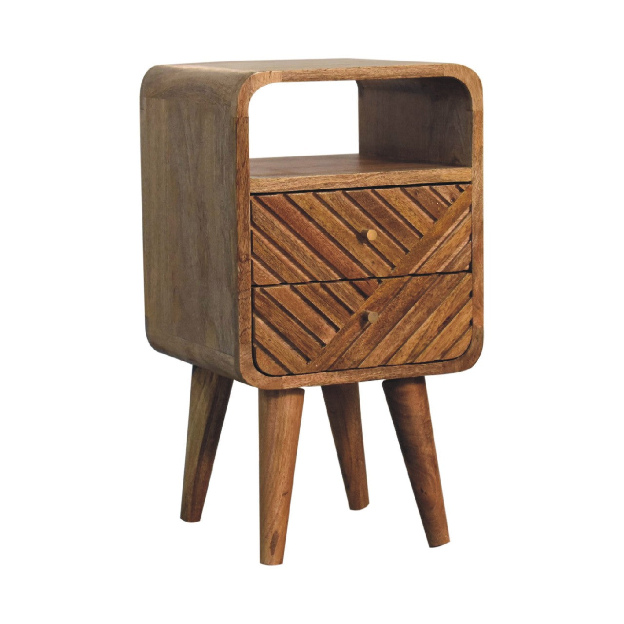 Cote Furniture | Small Lille Curved Bedside Table - Oak Compact, Bedside Tables IN3614