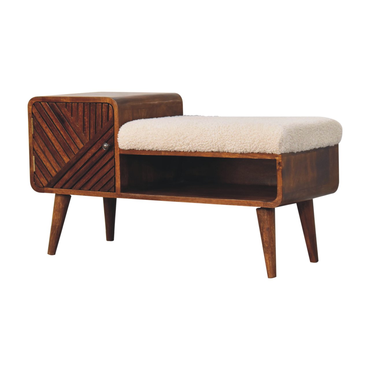 Cote Furniture | Boucle Carved Telephone Table & Bench - Chestnut Hallway Seating & Storage, Sofas & Seating IN3678