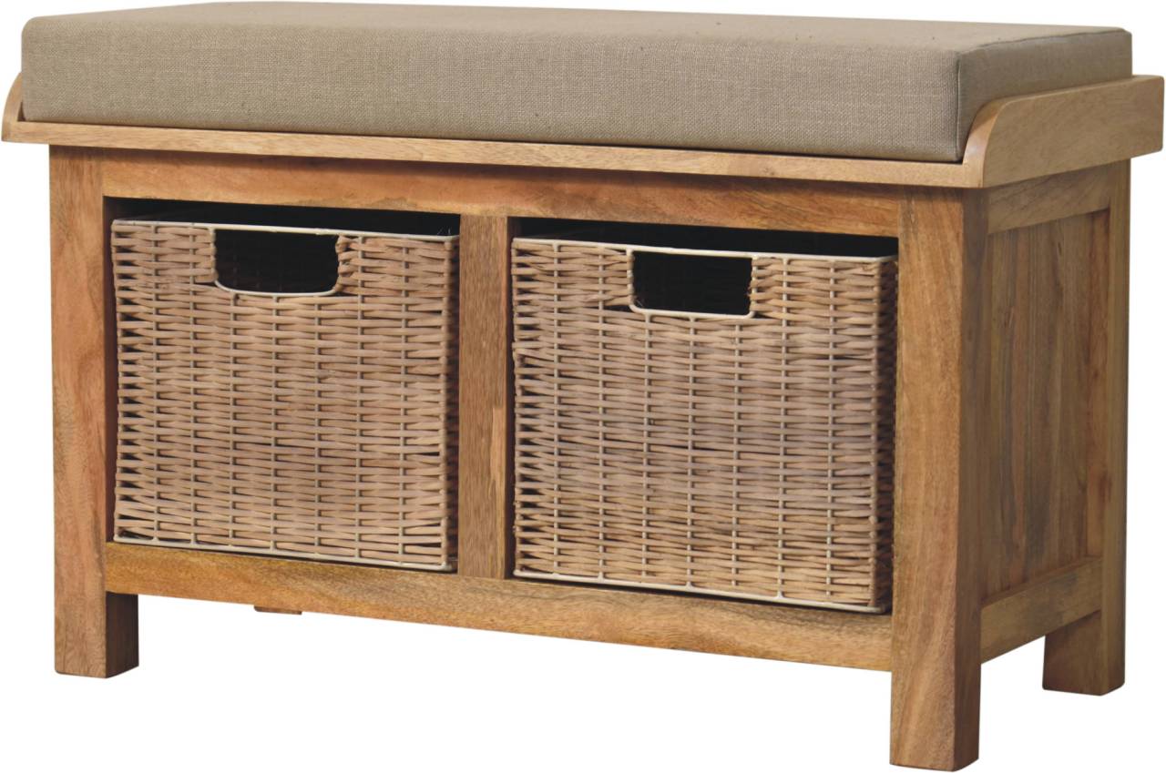 Cote Furniture | Rattan Basket Bench - Oak  Rattan,  IN3723