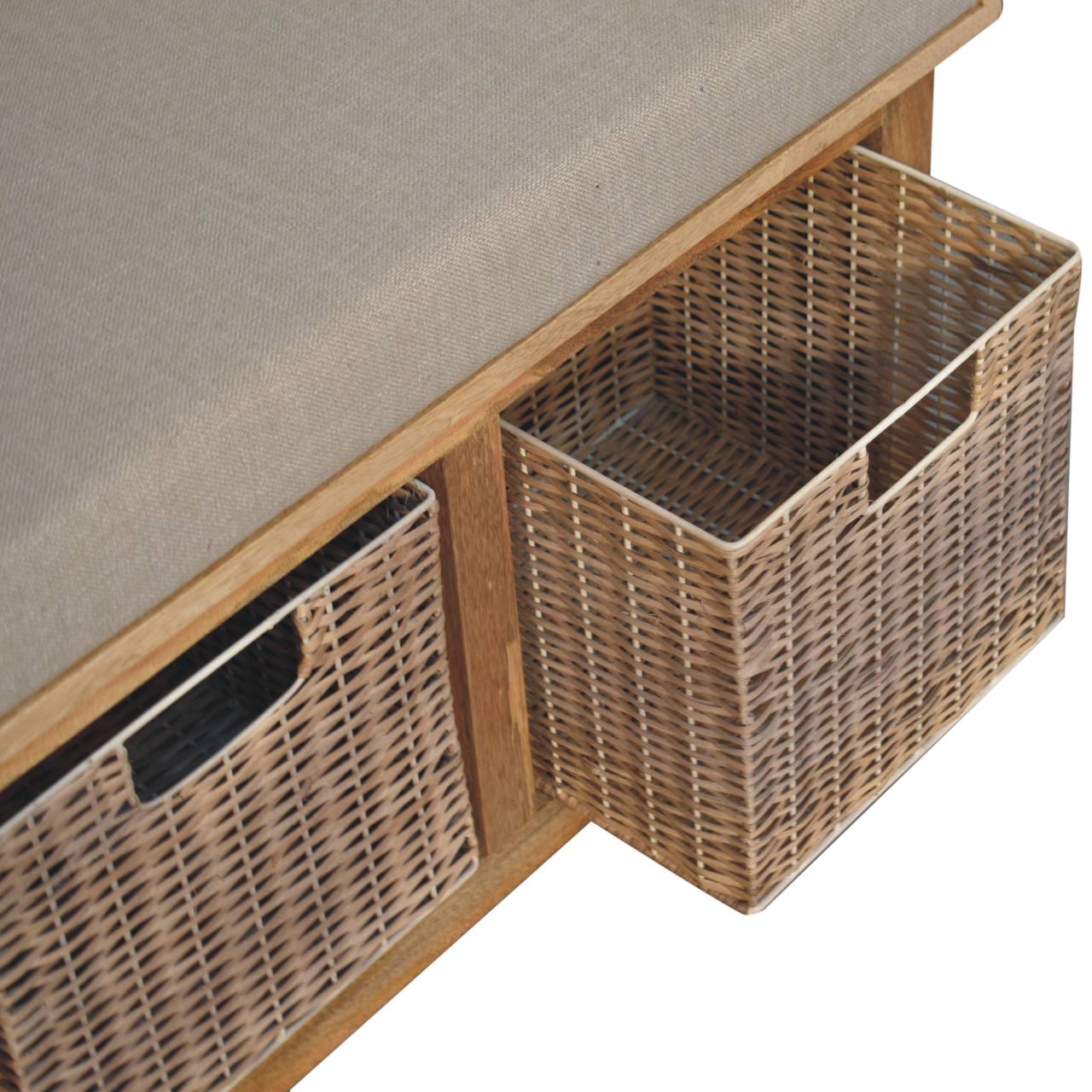 Cote Furniture | Rattan Basket Bench - Oak  Rattan,  IN3723