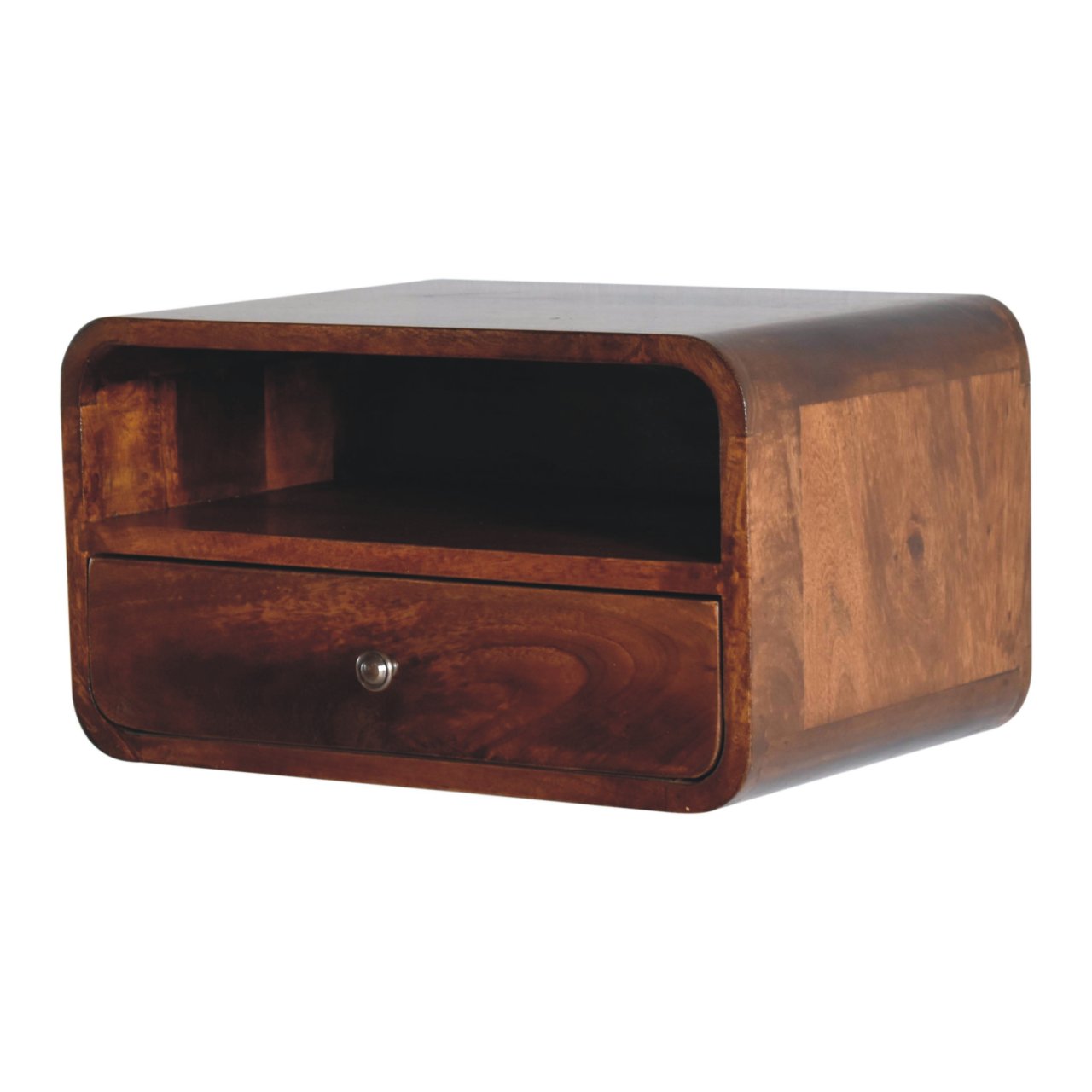 Cote Furniture | Large Curved Upper Slot Floating Bedside Table (Wall Mounted) - Chestnut  Curved, Bedside Tables IN3899