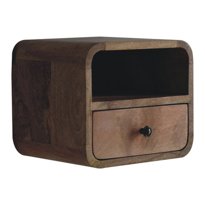 Cote Furniture | Small Wall Mounted Curved Bedside Table with Open Slot - Oak Ultra-Compact, Curved, Bedside Tables IN3902