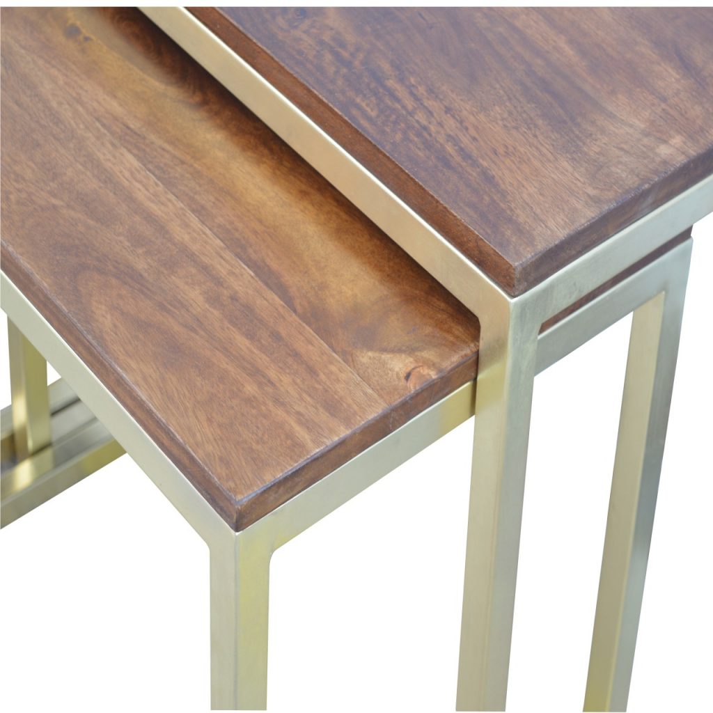 Cote Furniture | Chunky Gold Nest of Tables - Chestnut Nest of Tables, Side Tables IN302