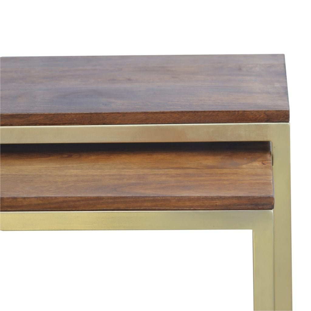 Cote Furniture | Chunky Gold Nest of Tables - Chestnut Nest of Tables, Side Tables IN302