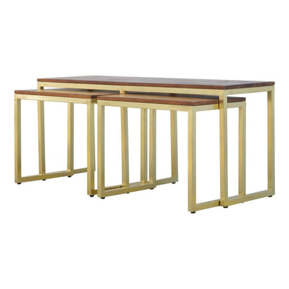 Cote Furniture | Chunky Gold Nest of Tables - Chestnut Nest of Tables, Side Tables IN302