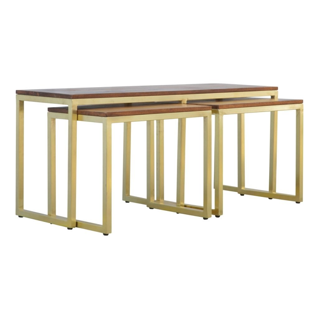 Cote Furniture | Chunky Gold Nest of Tables - Chestnut Nest of Tables, Side Tables IN302