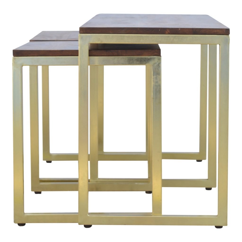 Cote Furniture | Chunky Gold Nest of Tables - Chestnut Nest of Tables, Side Tables IN302