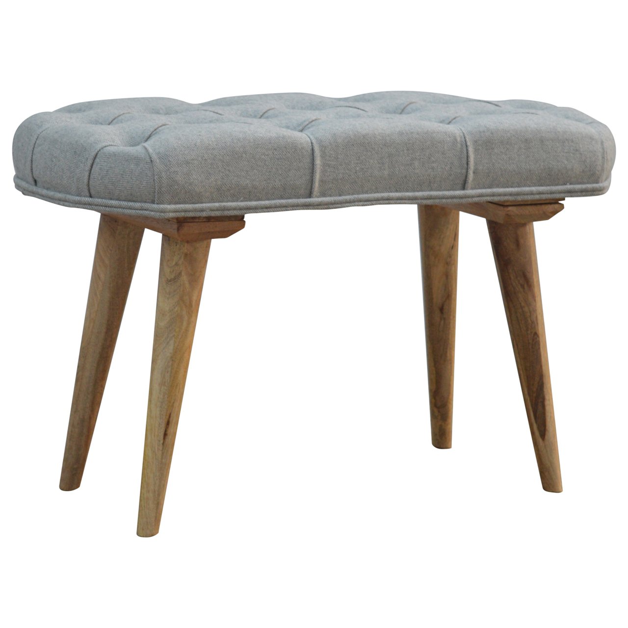 Cote Furniture | Grey Deep Button Tweed Bench - Oak Hallway Seating & Storage, Accent Chairs & Armchairs IN145