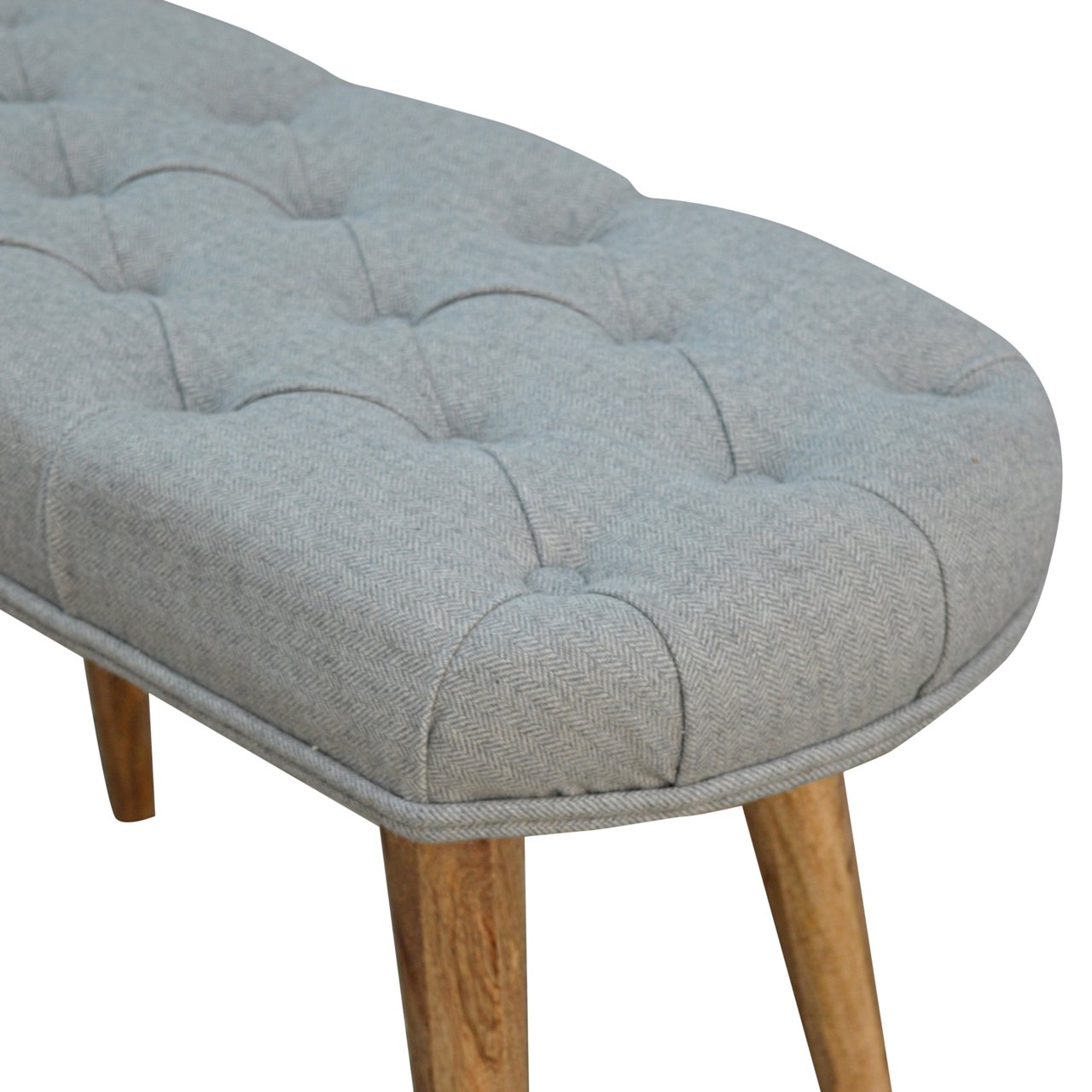 Cote Furniture | Grey Deep Button Tweed Bench - Oak Hallway Seating & Storage, Accent Chairs & Armchairs IN145