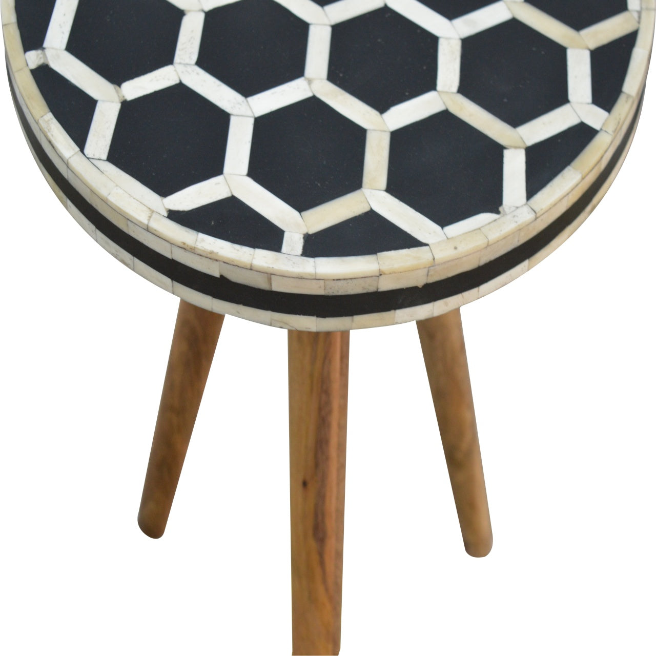 Cote Furniture | White Pattern Tripod Side Table - Oak Side Tables IN263