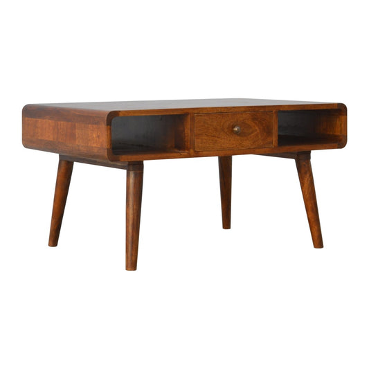 Cote Furniture | Curved Coffee Table 2 Drawer - Chestnut Curved, Coffee Tables IN310