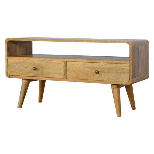 Cote Furniture | Curved TV Unit Nordic Leg 2 Drawer - Oak Curved, TV Stands IN712