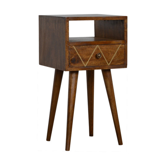 Cote Furniture | Small Geo Brass Bedside Table - Chestnut Compact, Bedside Tables IN733