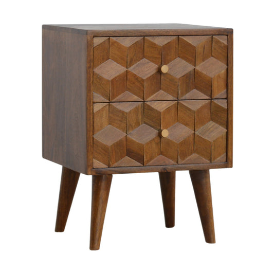 Cote Furniture | Cube Carved Bedside Table - Chestnut  Bedside Tables IN781