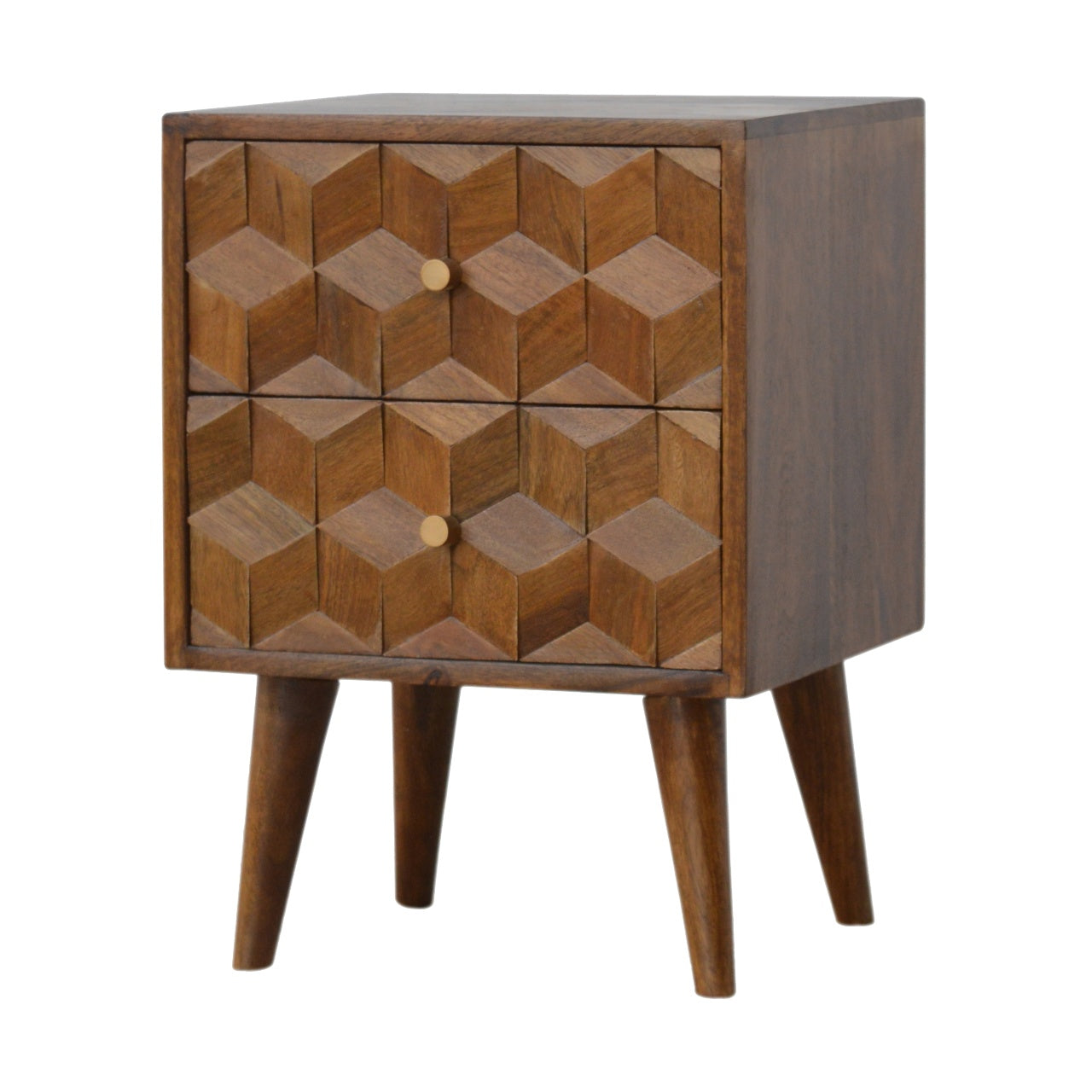 Cote Furniture | Cube Carved Bedside Table - Chestnut  Bedside Tables IN781