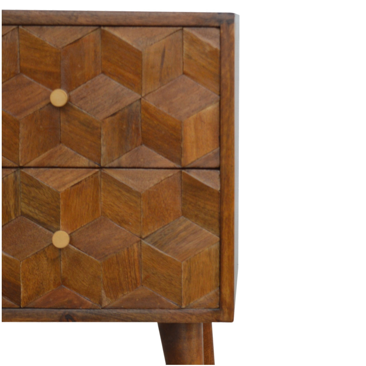 Cote Furniture | Cube Carved Bedside Table - Chestnut  Bedside Tables IN781