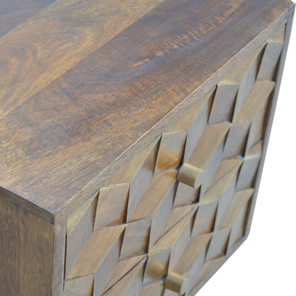 Cote Furniture | Cube Carved Bedside Table - Chestnut  Bedside Tables IN781