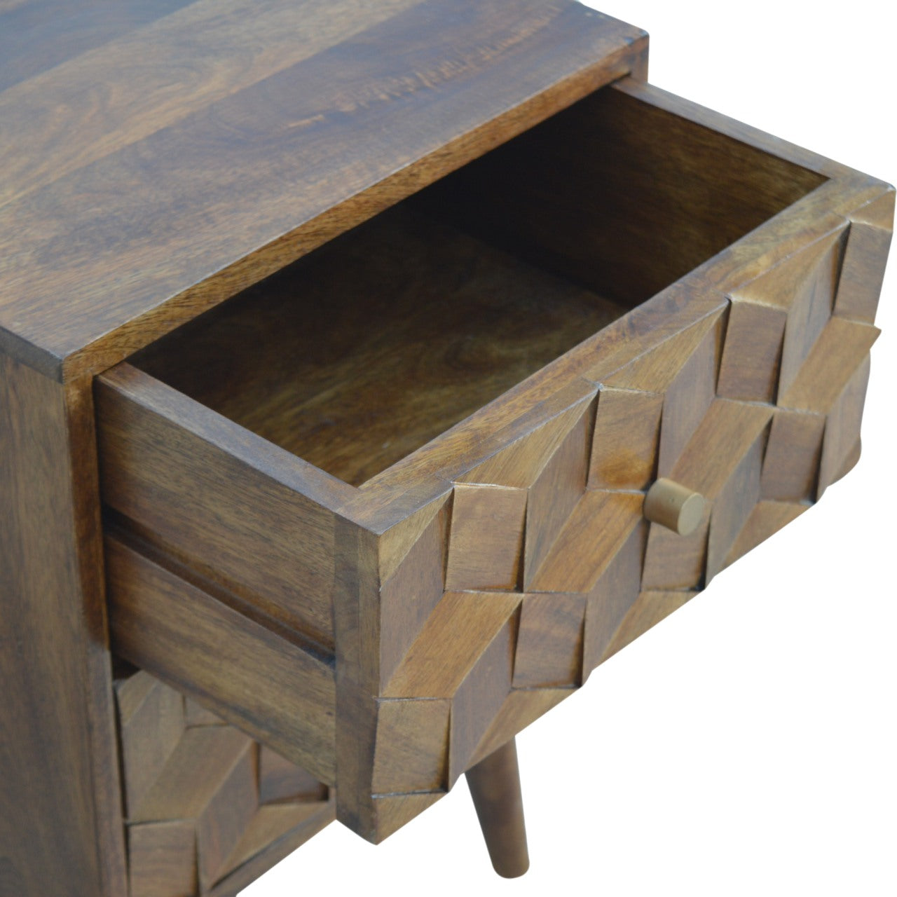 Cote Furniture | Cube Carved Bedside Table - Chestnut  Bedside Tables IN781